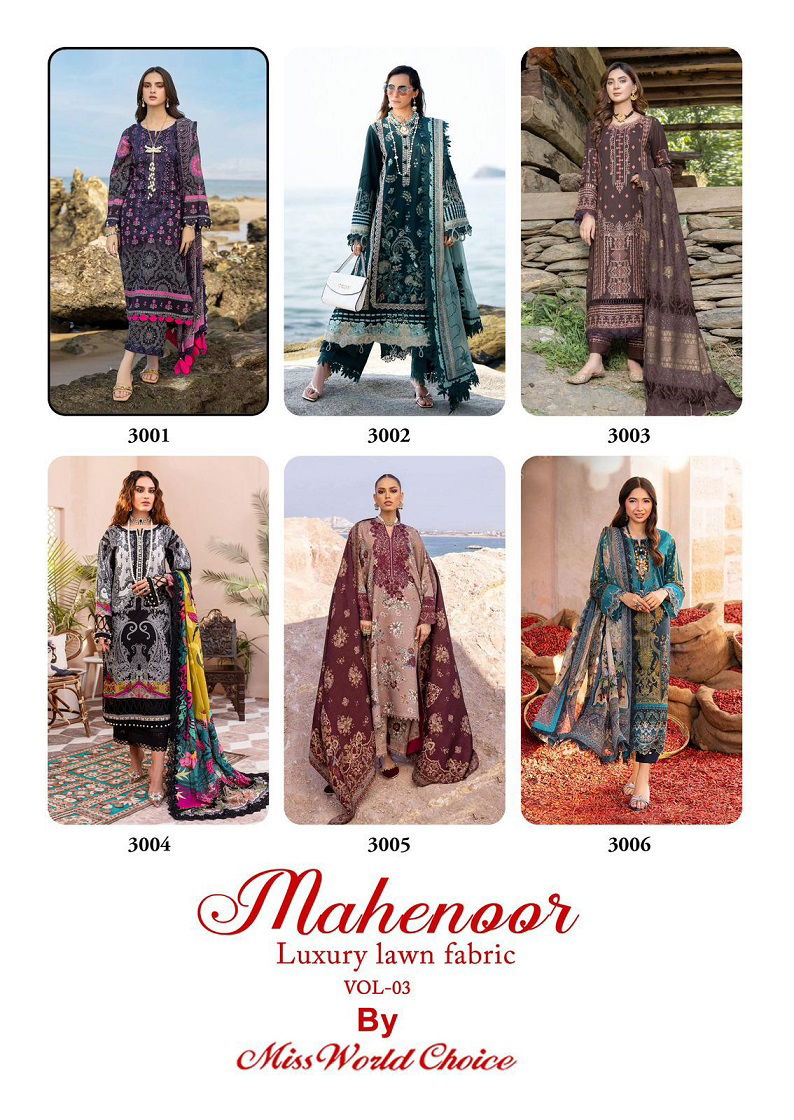 Mahenoor Vol 3 By Miss World Printed Karachi Cotton Dress Material Wholesalers In Mumbai
